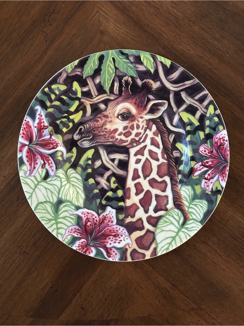 Fitz and Floyd Hand-Painted Giraffe Plate - Green, Pink, Brown